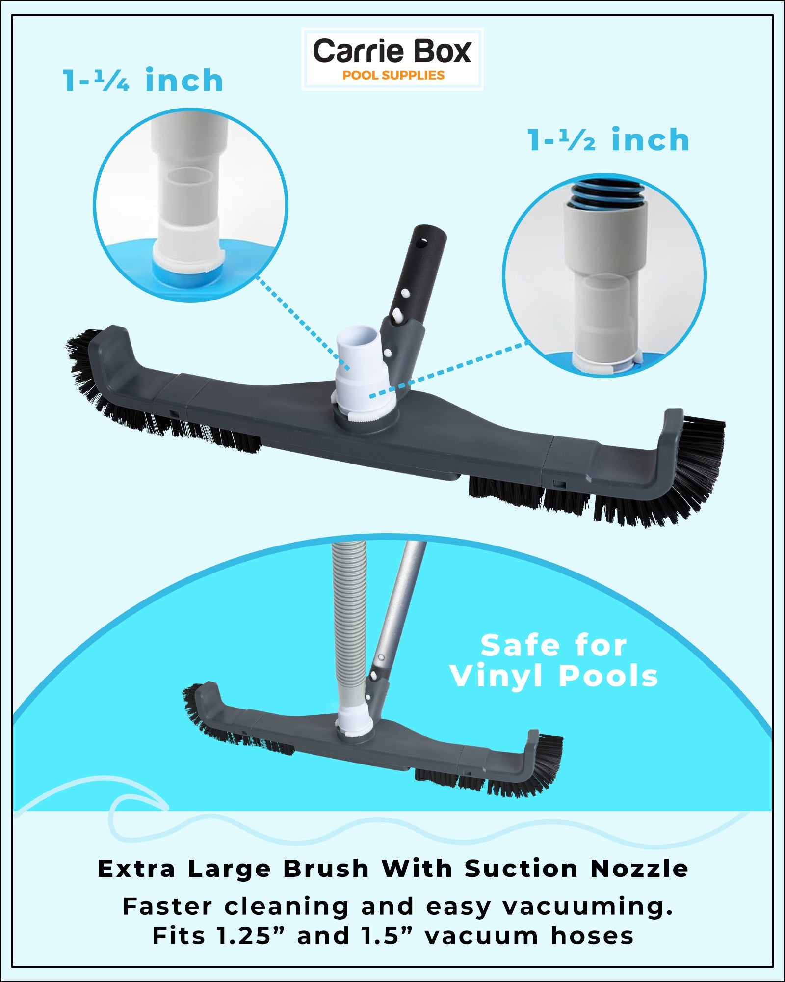 Carrie Box XL 20-Inch 2 in 1 Curved Pool Brush with Vacuum Head EU