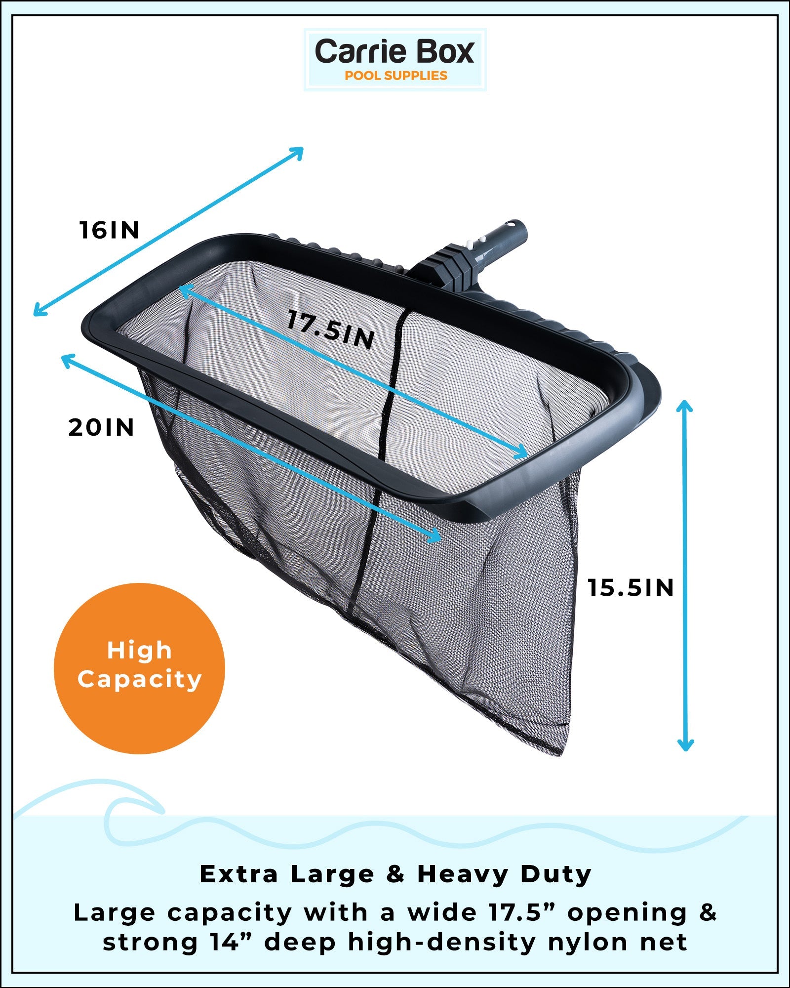 Carrie Box XL Swimming Pool Skimmer Net 20" x 12" with Deep Bag EU
