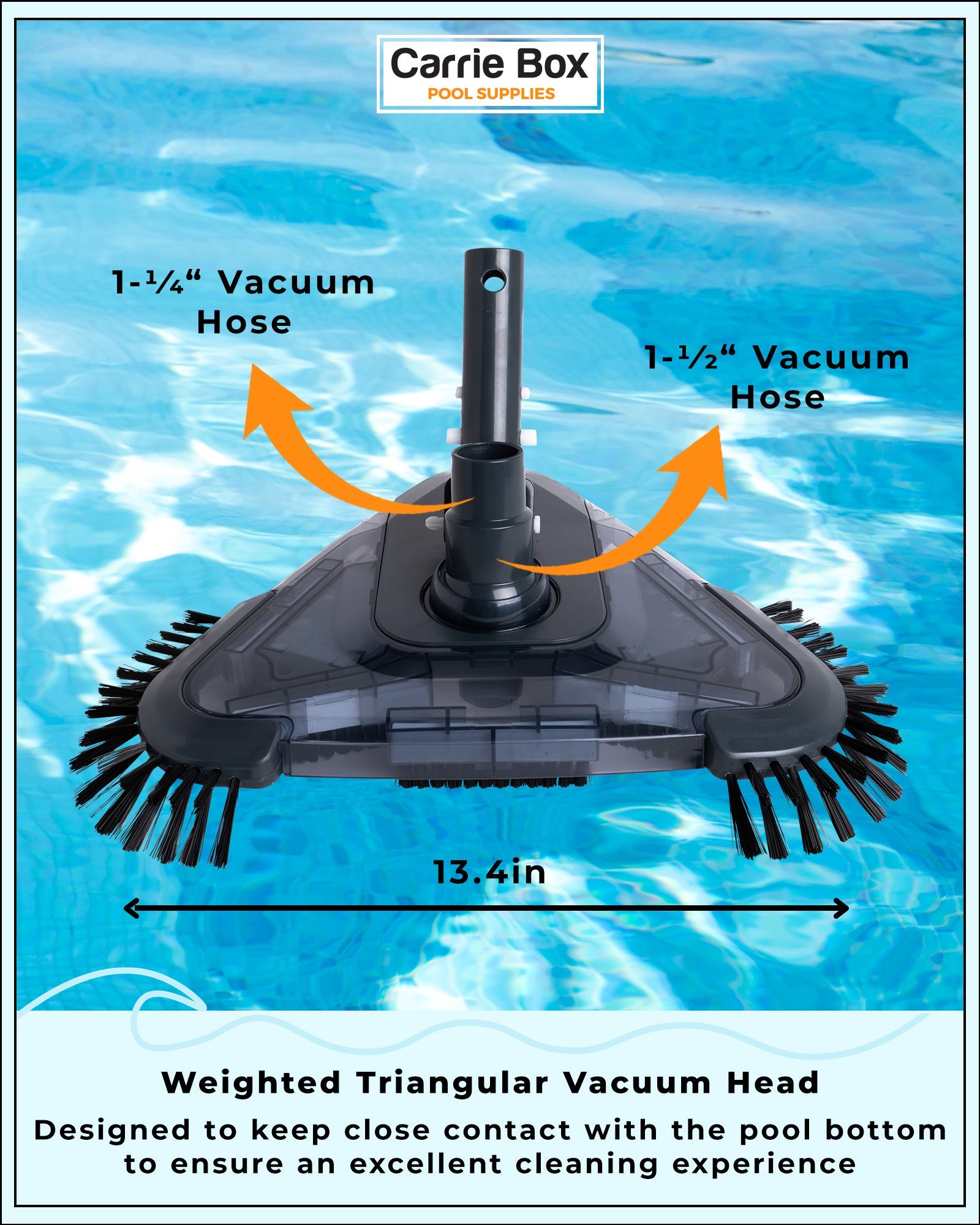 Carrie Box Triangular Pool Vacuum Head with Bottom & Side Brushes EU