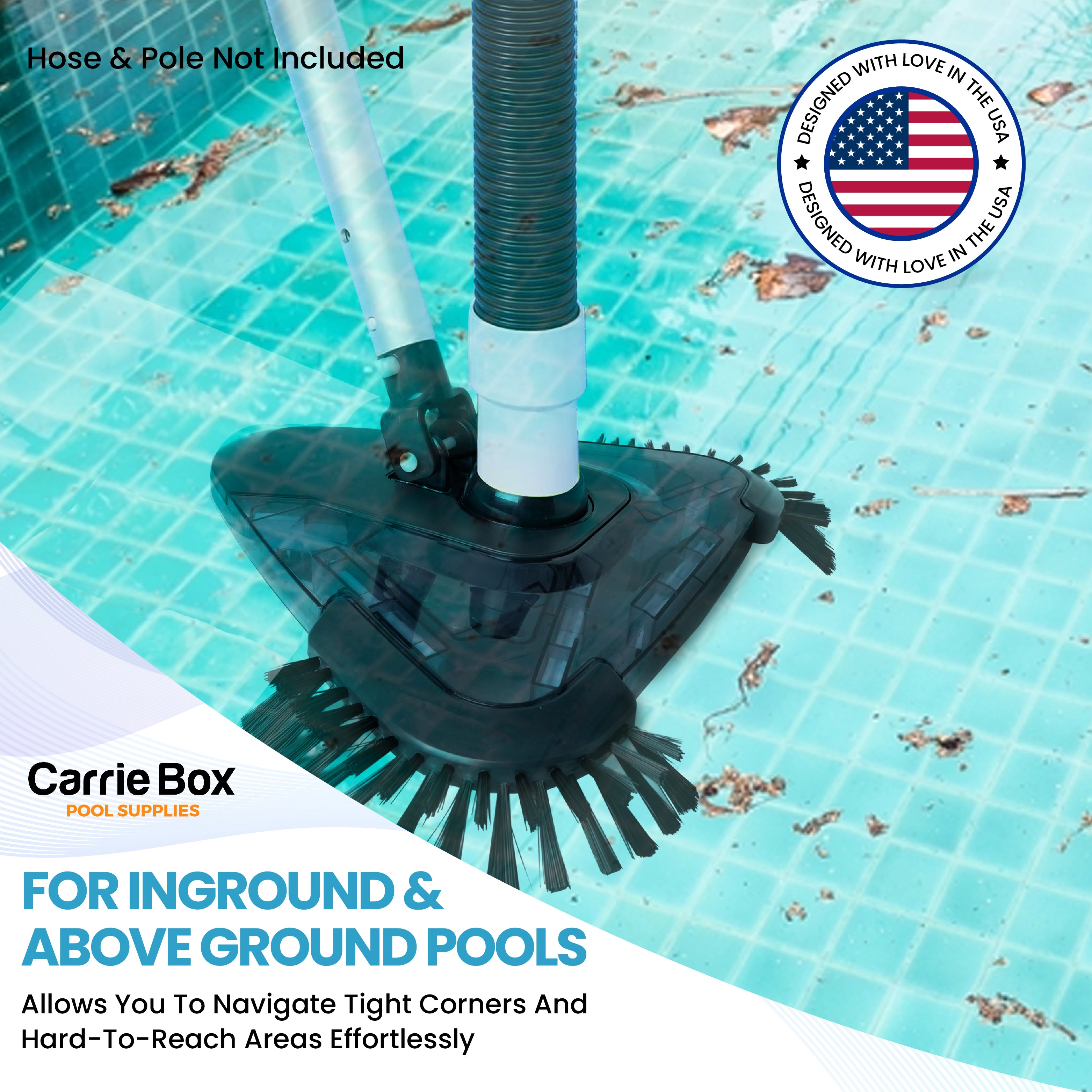 Carrie Box Triangular Pool Vacuum Head with Bottom & Side Brushes