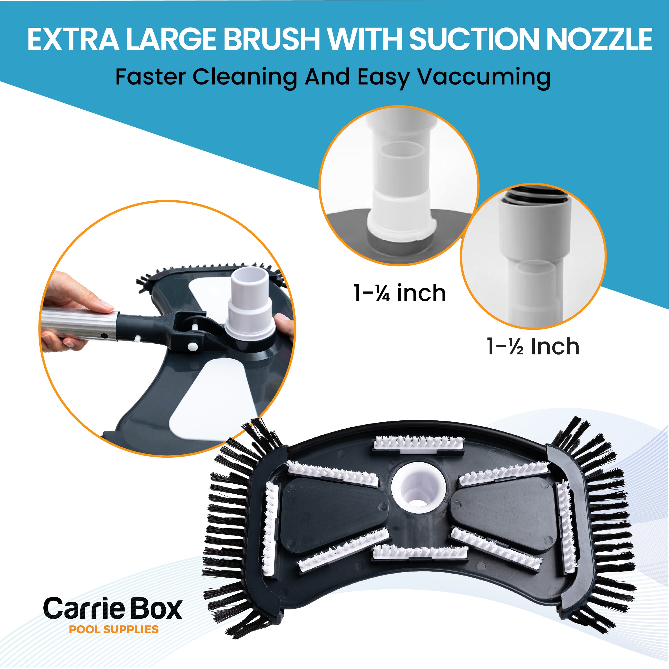 Carrie Box Rectangular Pool Vacuum Head with Bottom & Side Brushes